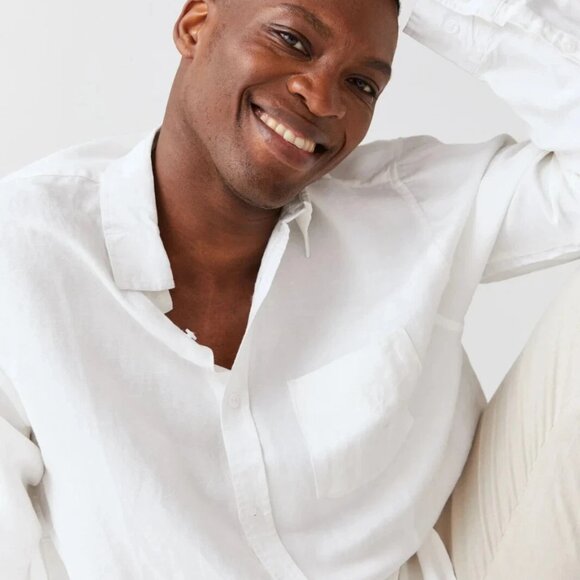 NWT MOVESGOOD Men's White BAMBOO Classic Linen Lenny Long Sleeve Shirt Size M - Picture 3 of 6